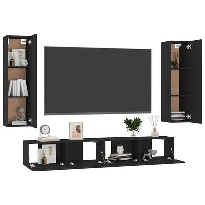 vidaXL Meuble TV, 4 pcs, Noir, Aggloméré