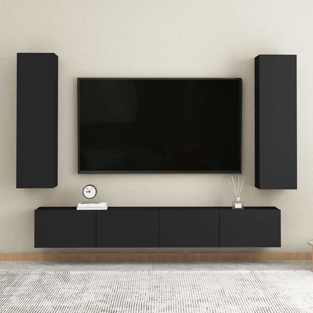 vidaXL Meuble TV, 4 pcs, Noir, Aggloméré