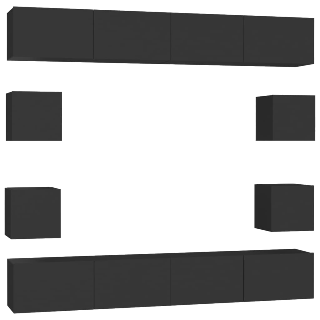 vidaXL 8-tlg. TV-Schrank-Set Schwarz Holzwerkstoff