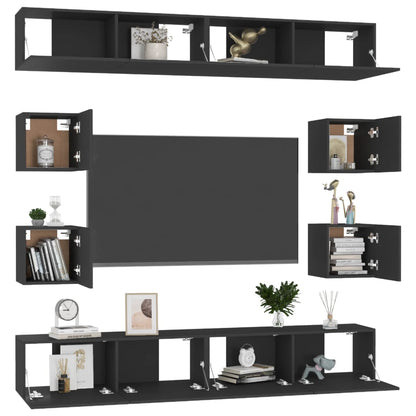 vidaXL 8-tlg. TV-Schrank-Set Schwarz Holzwerkstoff
