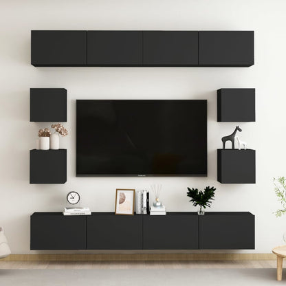 vidaXL 8-tlg. TV-Schrank-Set Schwarz Holzwerkstoff