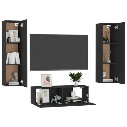 vidaXL Meuble TV 3 pcs Noir Bois d'ingénierie