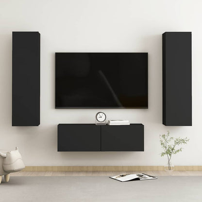 vidaXL Meuble TV 3 pcs Noir Bois d'ingénierie