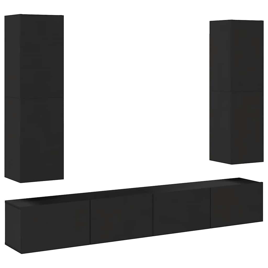 vidaXL Meuble TV, 4 pcs, noir, bois d'ingénierie