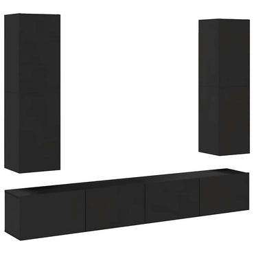 vidaXL Meuble TV, 4 pcs, noir, bois d'ingénierie