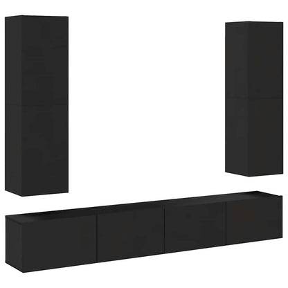 vidaXL Meuble TV, 4 pcs, noir, bois d'ingénierie