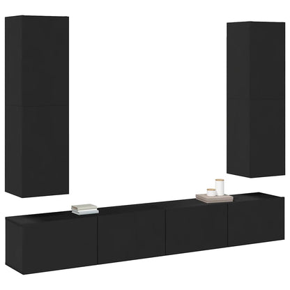vidaXL Meuble TV, 4 pcs, noir, bois d'ingénierie