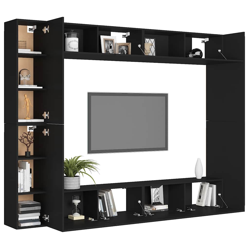 vidaXL Meuble TV 8 pcs Noir Aggloméré