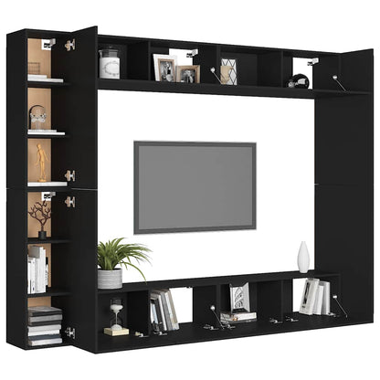 vidaXL Meuble TV 8 pcs Noir Aggloméré