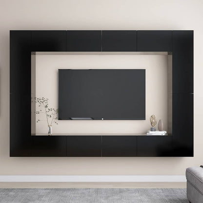 vidaXL Meuble TV 8 pcs Noir Aggloméré