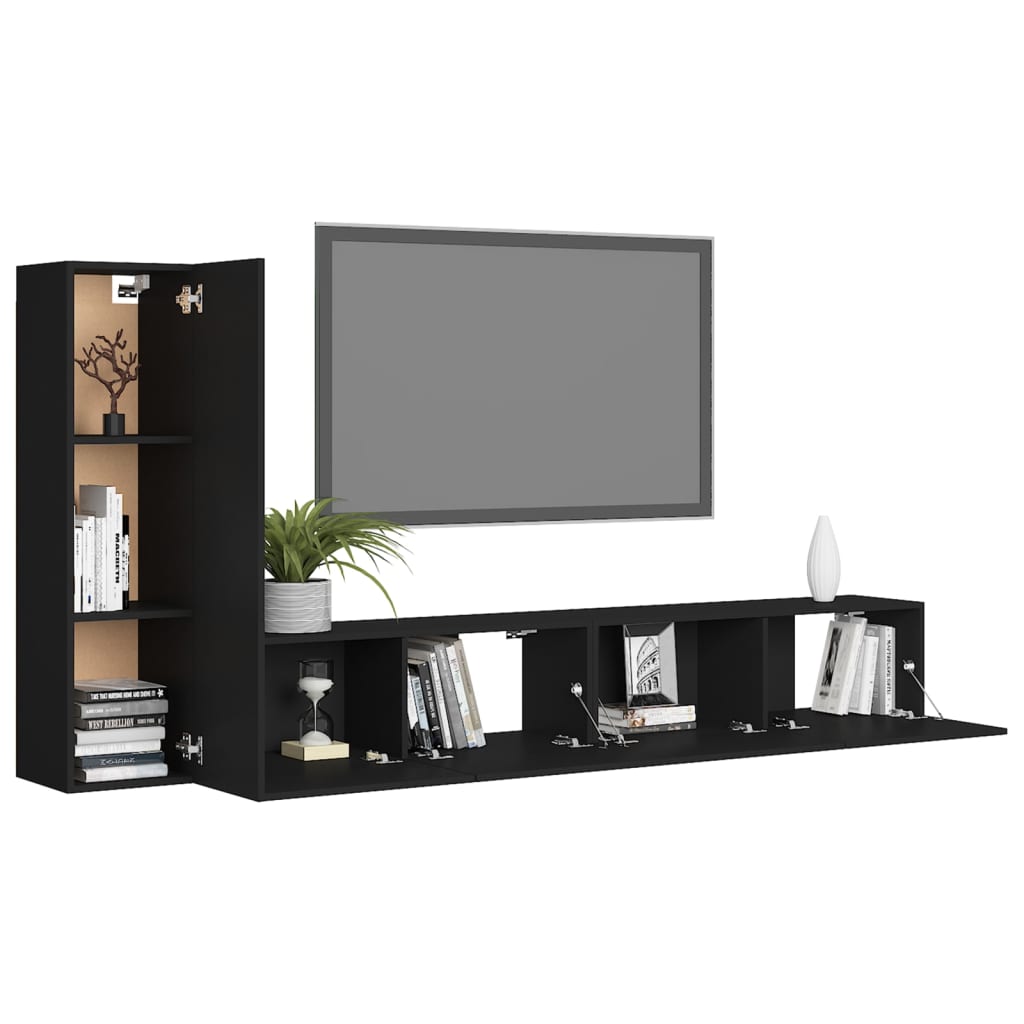 vidaXL Meuble TV 3 pcs Noir Bois d'ingénierie