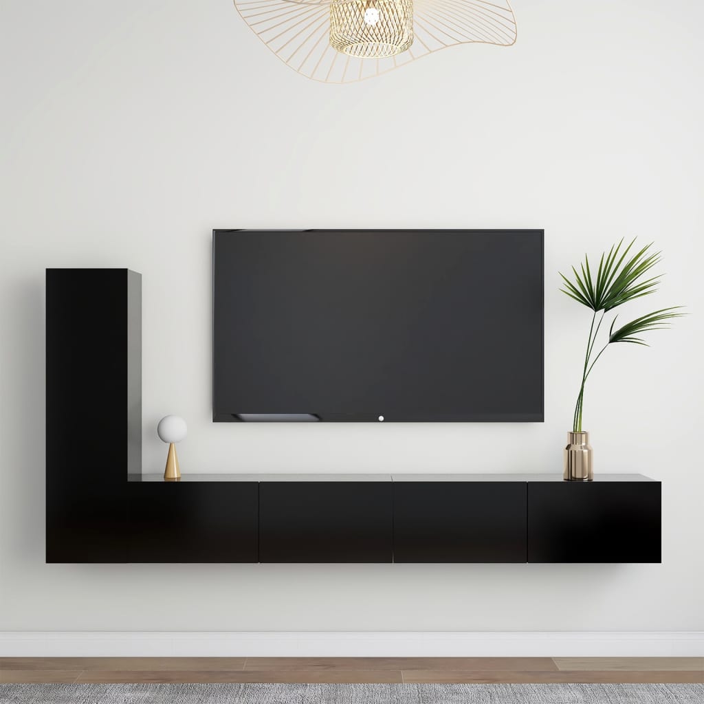 vidaXL Meuble TV 3 pcs Noir Bois d'ingénierie