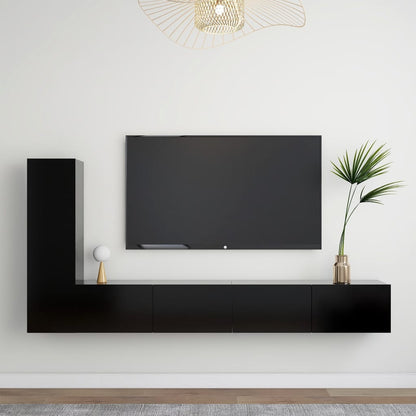 vidaXL Meuble TV 3 pcs Noir Bois d'ingénierie