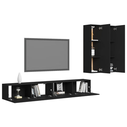 vidaXL Meuble TV, 4 pcs, Noir, Aggloméré