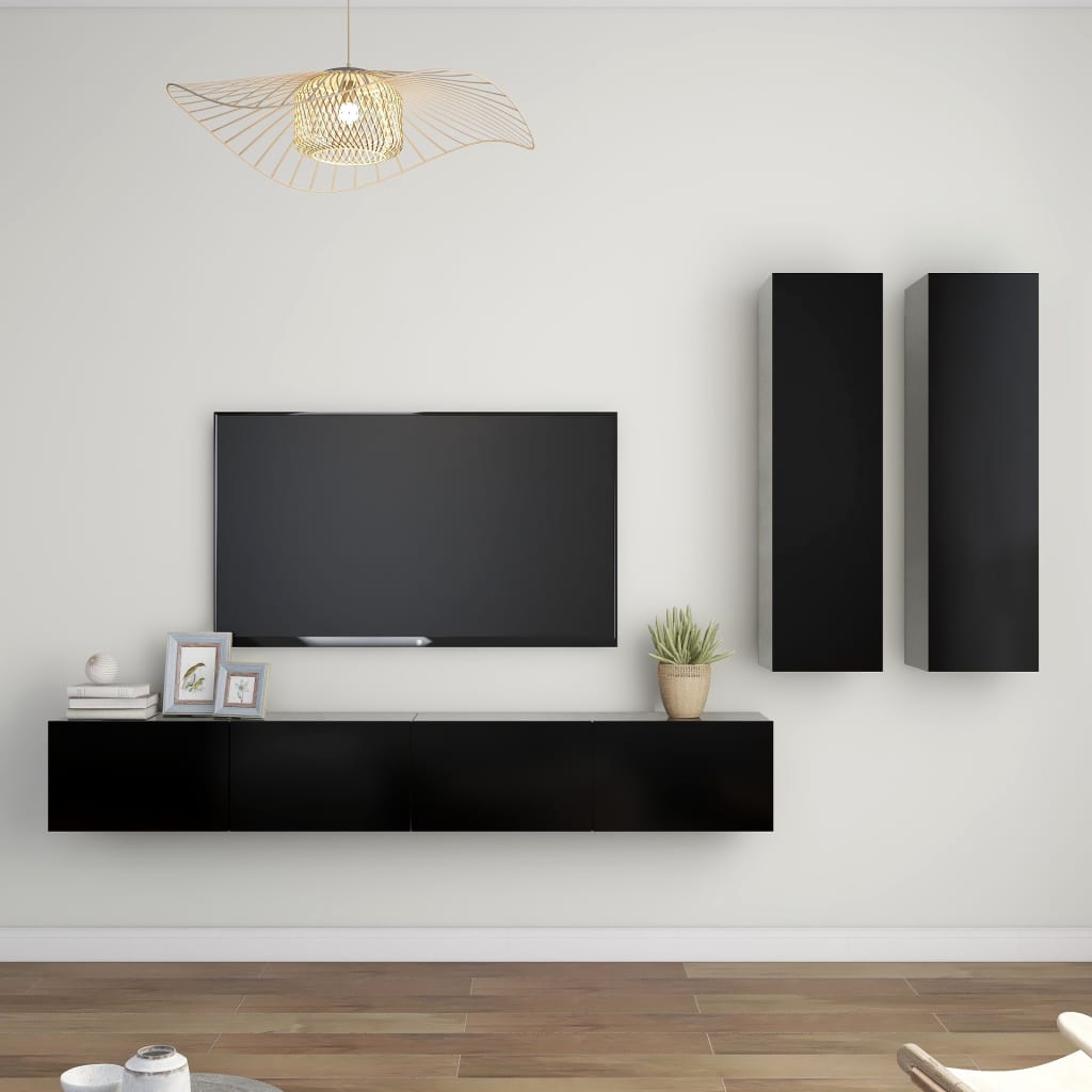 vidaXL Meuble TV, 4 pcs, Noir, Aggloméré