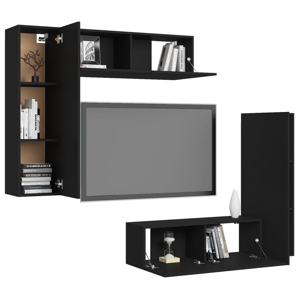 vidaXL Meuble TV, 4 pcs, Noir, Aggloméré