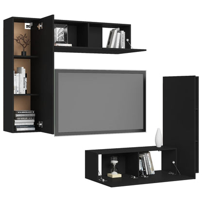 vidaXL Meuble TV, 4 pcs, Noir, Aggloméré
