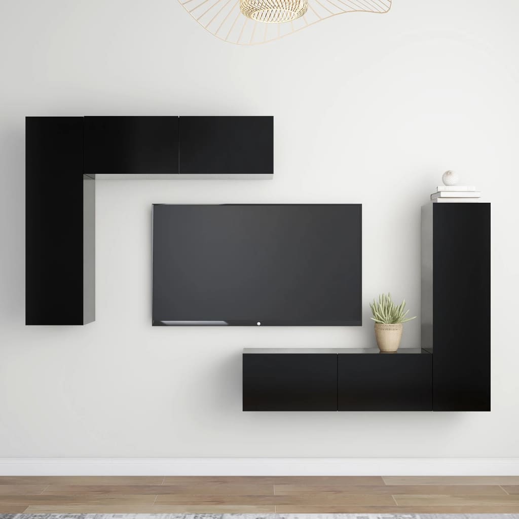 vidaXL Meuble TV, 4 pcs, Noir, Aggloméré