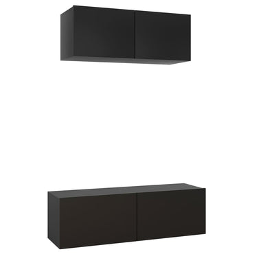 vidaXL Meuble TV, 2 pcs, noir, bois d'ingénierie