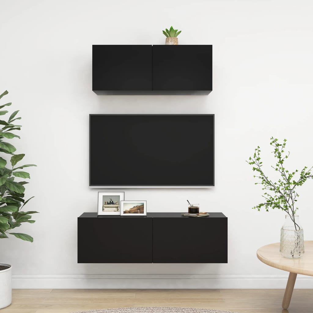 vidaXL 2-tlg. TV-Schrank-Set Schwarz Holzwerkstoff