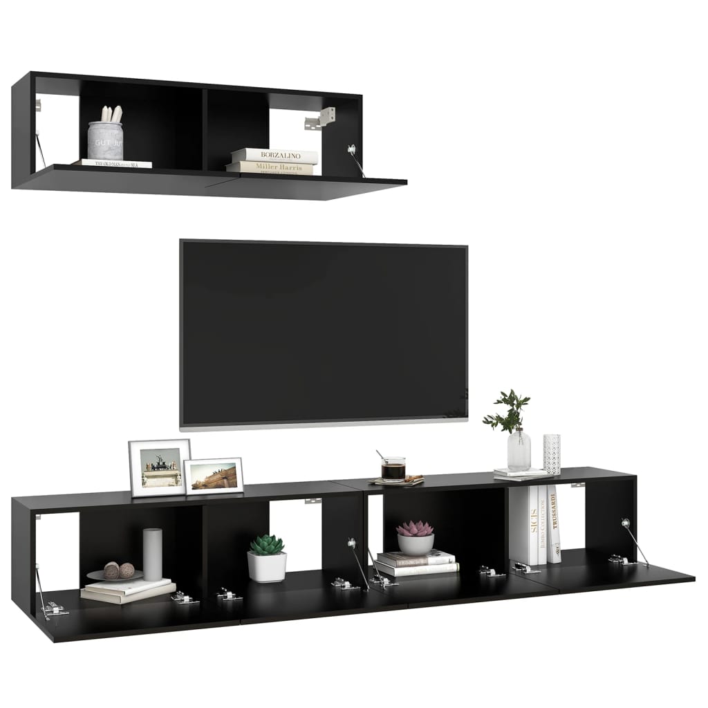 vidaXL Meubles TV 3 pcs Noir Aggloméré