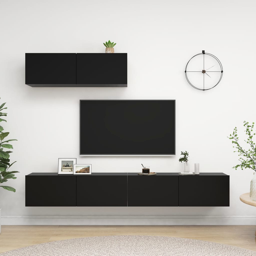 vidaXL Meubles TV 3 pcs Noir Aggloméré