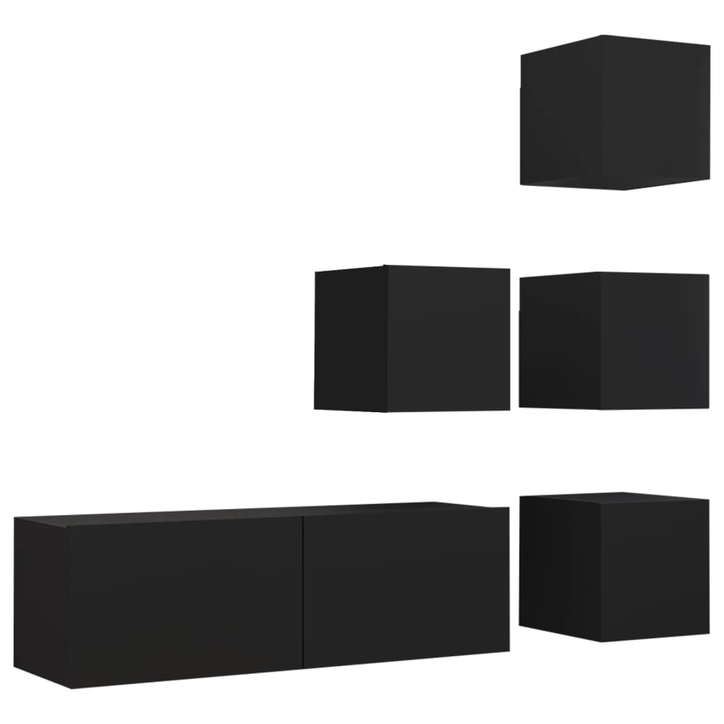 vidaXL Meuble TV 5 pièces Noir Bois d'ingénierie