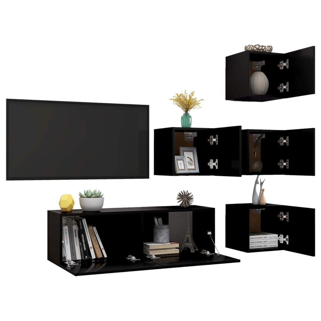 vidaXL Meuble TV 5 pièces Noir Bois d'ingénierie