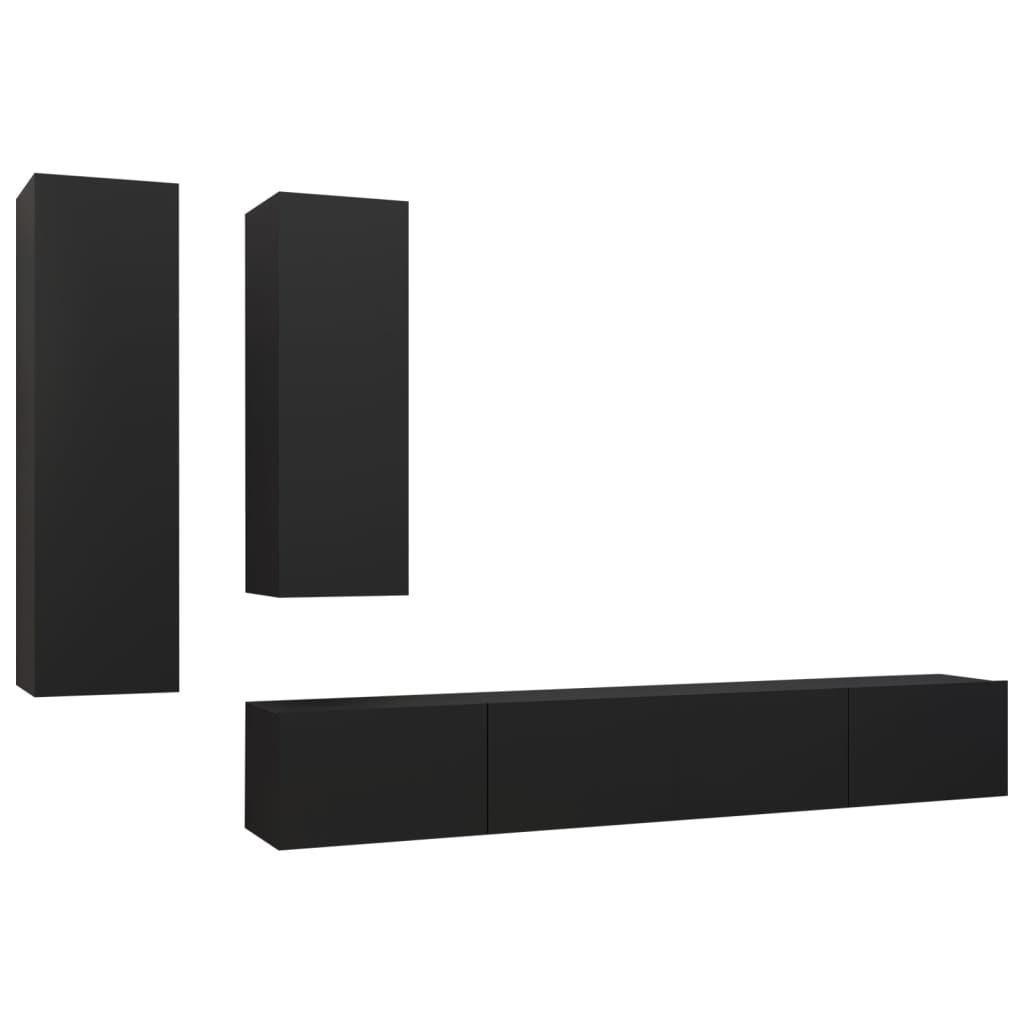 vidaXL Meuble TV, 4 pcs, Noir, Aggloméré