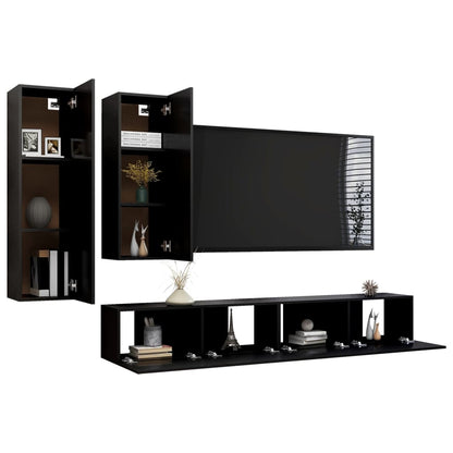 vidaXL Meuble TV, 4 pcs, Noir, Aggloméré