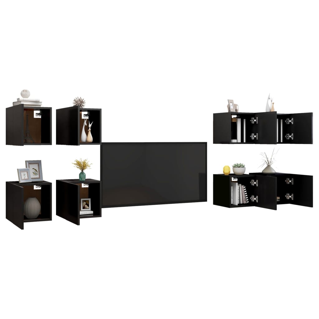 vidaXL Meubles TV muraux 8 pcs Noir 30,5x30x30 cm