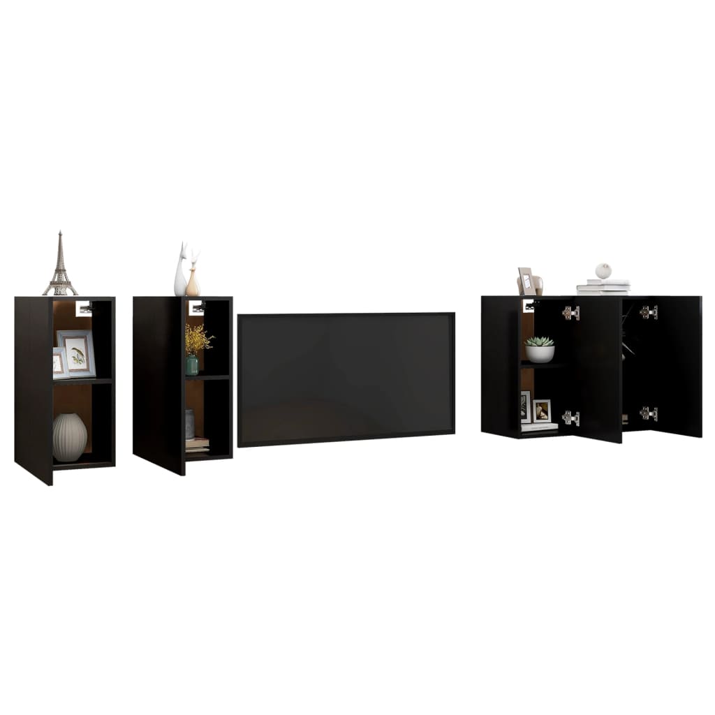 vidaXL Meubles TV 4 pcs Noir 30,5x30x60 cm Bois d'ingénierie