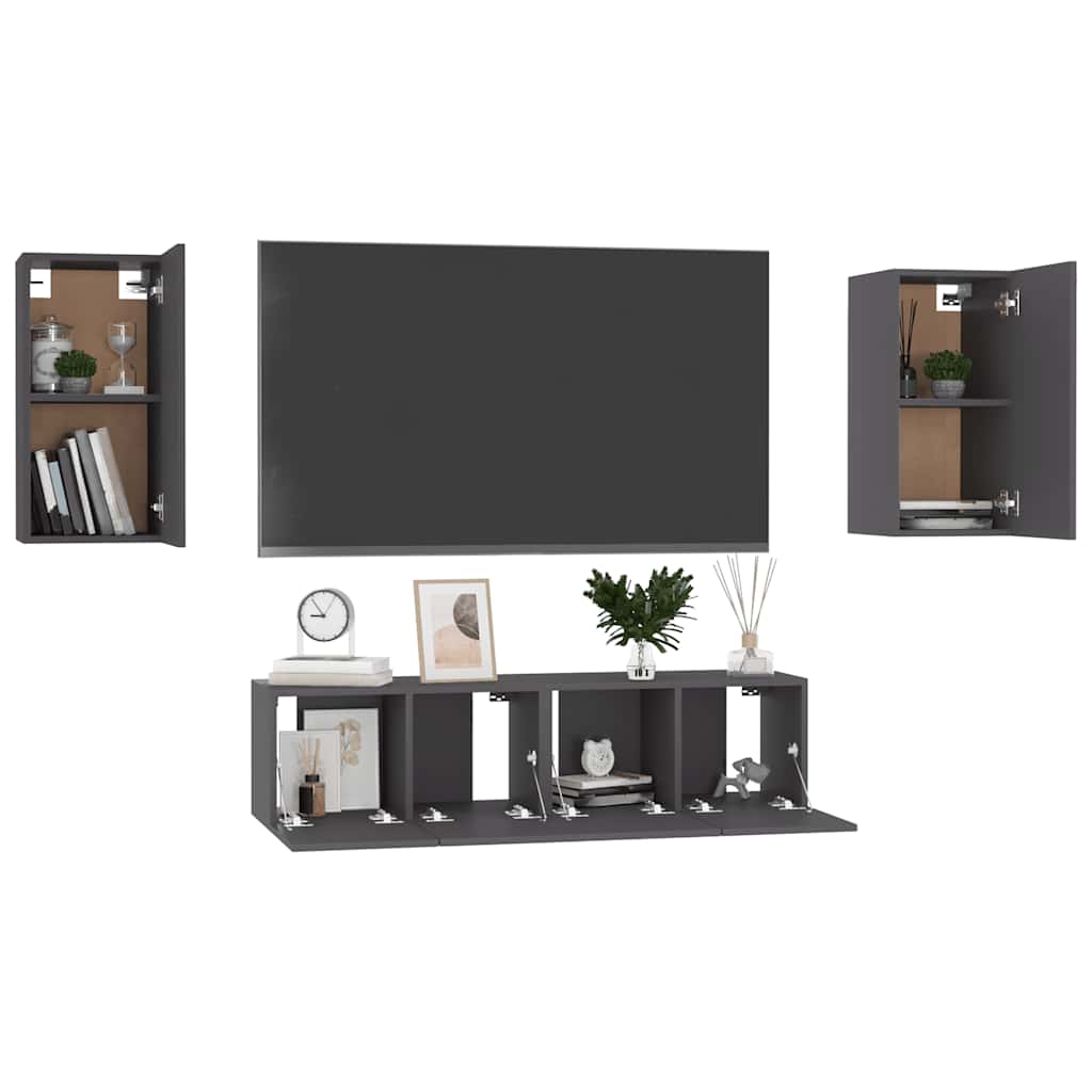 vidaXL Ensemble de meubles TV 4 pièces Gris Bois d'ingénierie