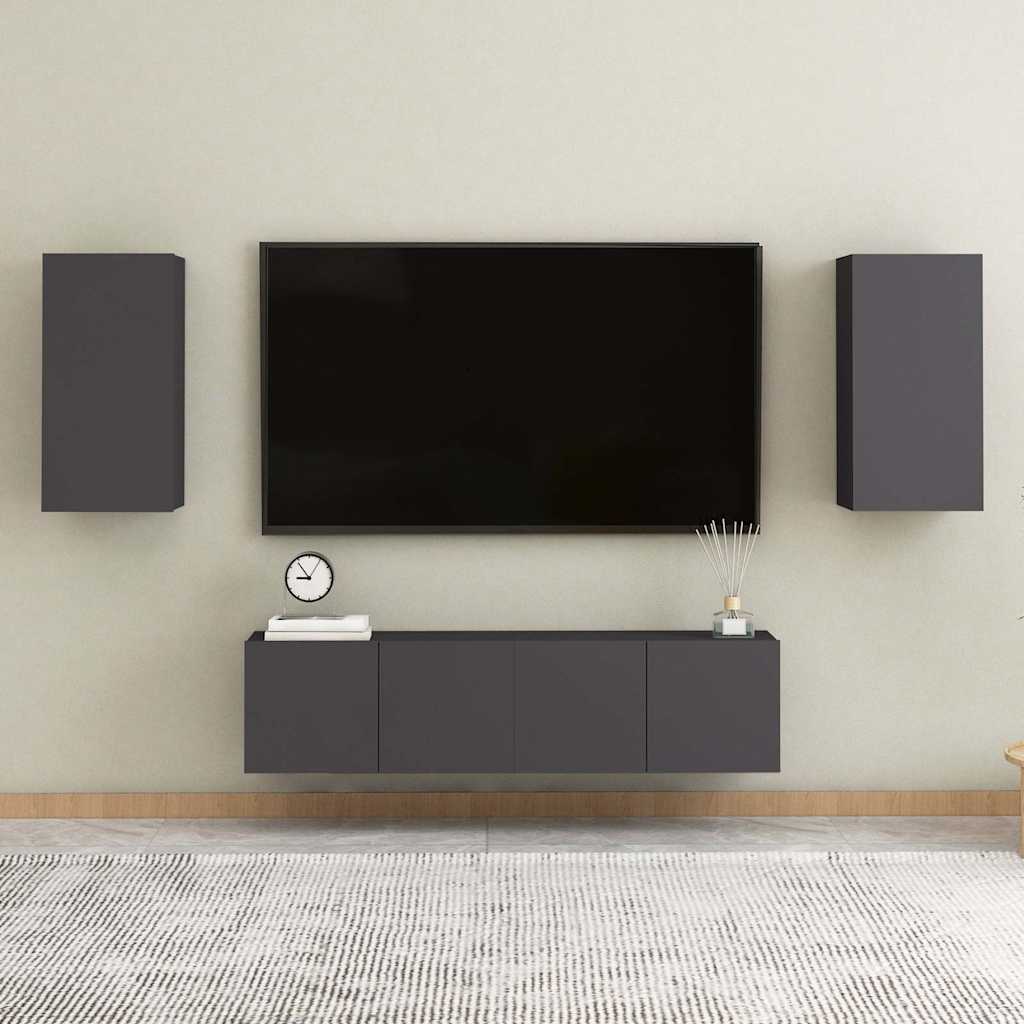 vidaXL Ensemble de meubles TV 4 pièces Gris Bois d'ingénierie