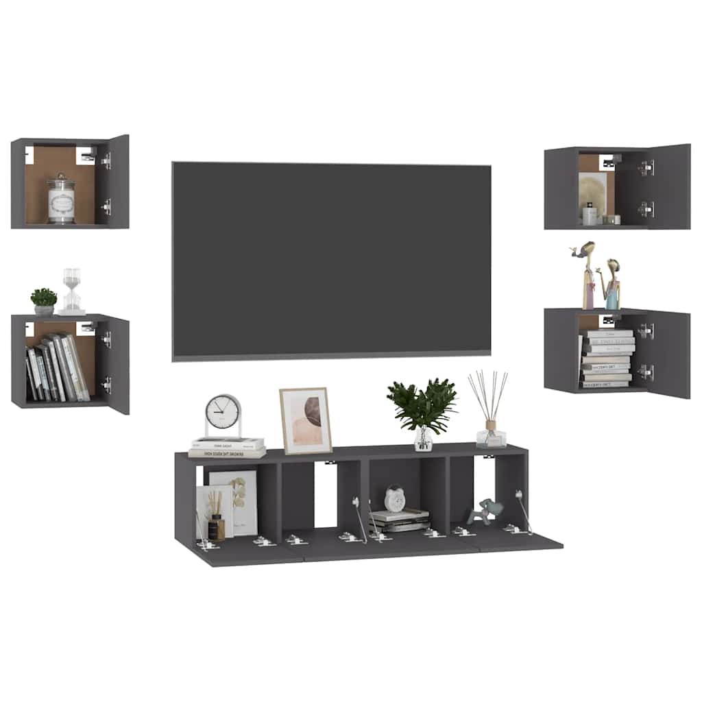 vidaXL Ensemble de meubles TV 6 pièces Gris Bois d'ingénierie