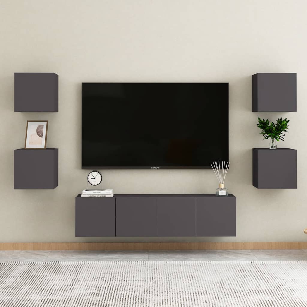 vidaXL Ensemble de meubles TV 6 pièces Gris Bois d'ingénierie