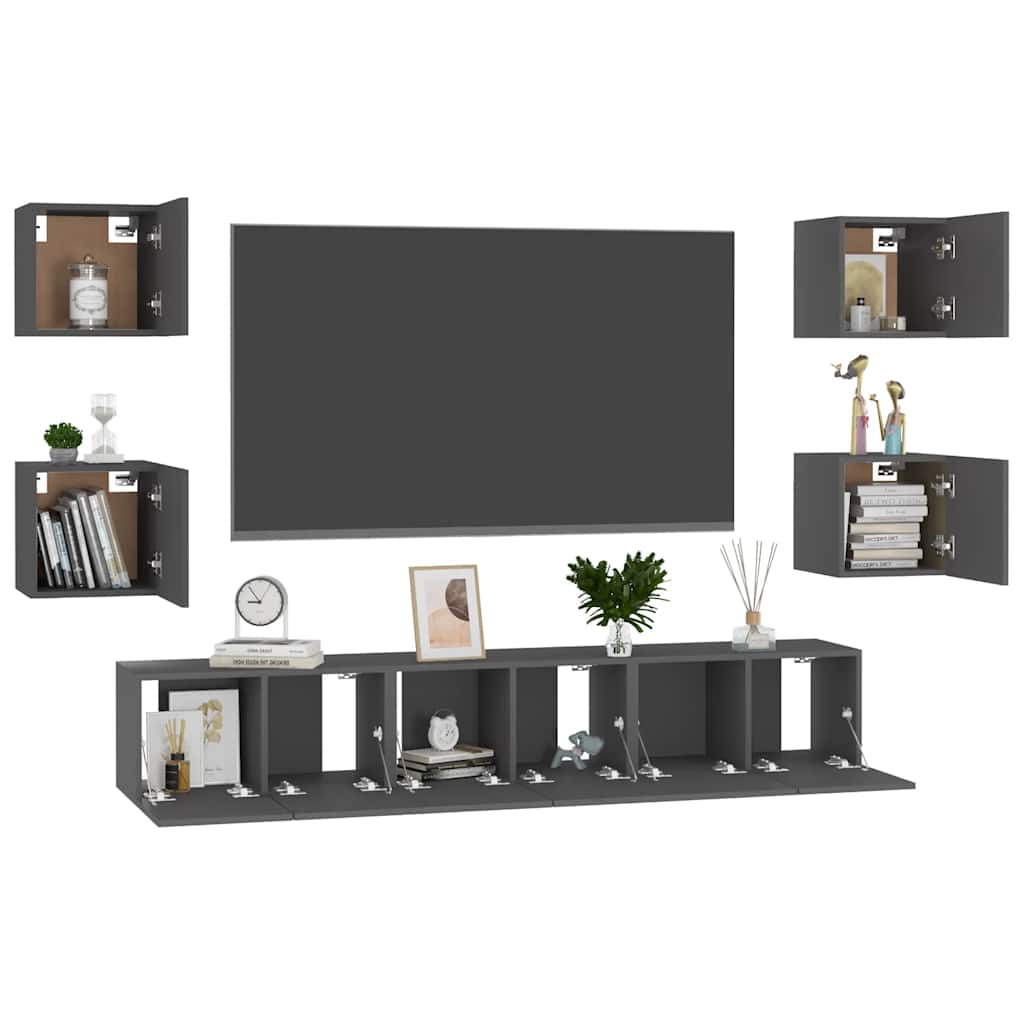 vidaXL Meuble TV, 7 pcs, aggloméré, gris