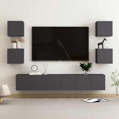 vidaXL Meuble TV, 7 pcs, aggloméré, gris