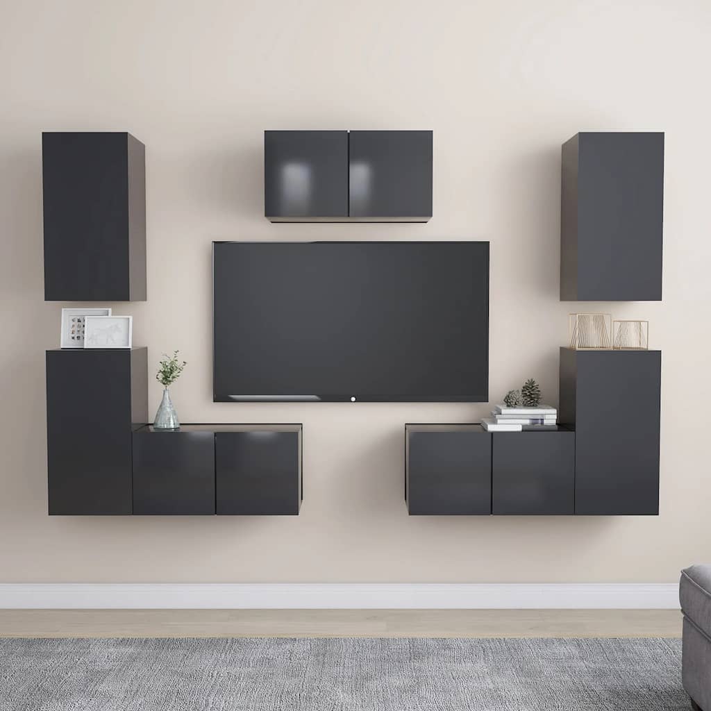 vidaXL Ensemble de 7 meubles TV Gris Bois d'ingénierie