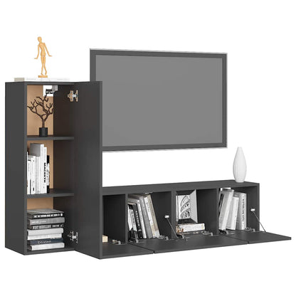 vidaXL Meuble TV, 3 pcs, gris, bois d'ingénierie