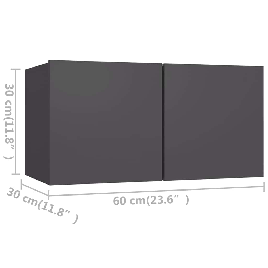 vidaXL Meuble TV, 3 pcs, gris, bois d'ingénierie