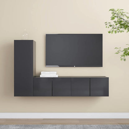 vidaXL Meuble TV, 3 pcs, gris, bois d'ingénierie