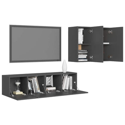 vidaXL Ensemble de meubles TV 4 pièces Gris Bois d'ingénierie