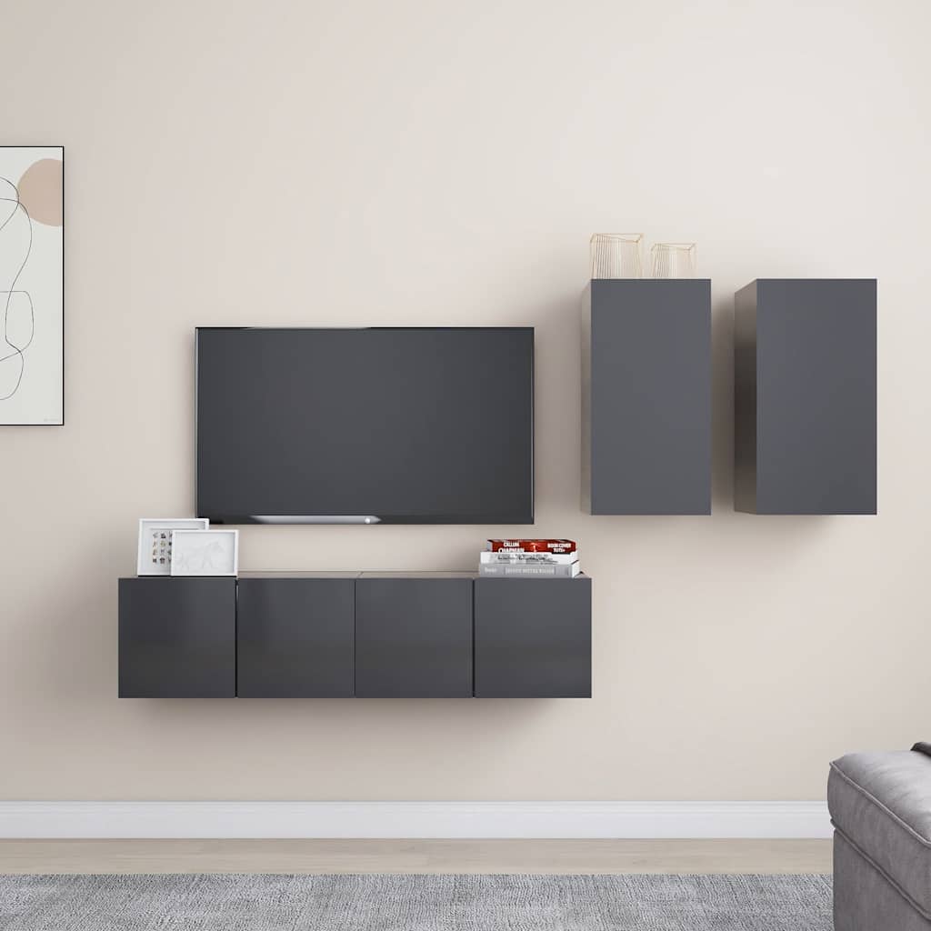 vidaXL Ensemble de meubles TV 4 pièces Gris Bois d'ingénierie