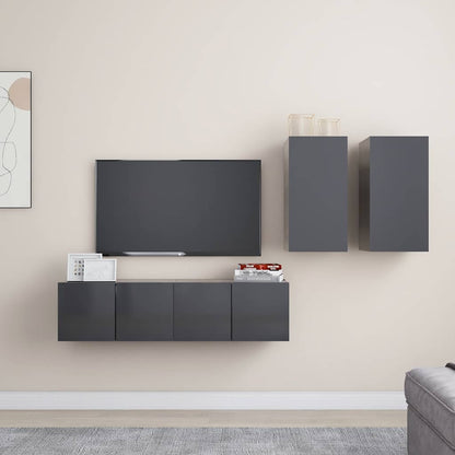 vidaXL Ensemble de meubles TV 4 pièces Gris Bois d'ingénierie