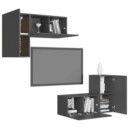 vidaXL Ensemble de meubles TV 4 pièces Gris Bois d'ingénierie