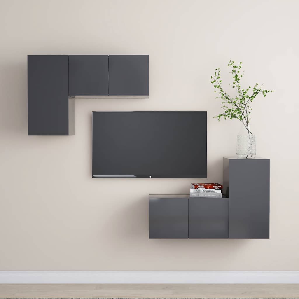 vidaXL Ensemble de meubles TV 4 pièces Gris Bois d'ingénierie