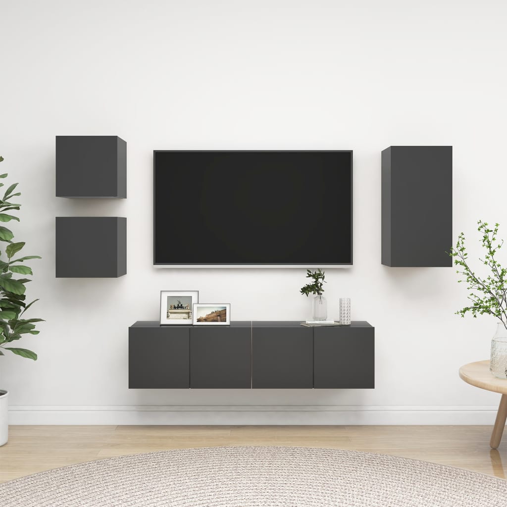 vidaXL Meuble TV 5 pcs Aggloméré Gris