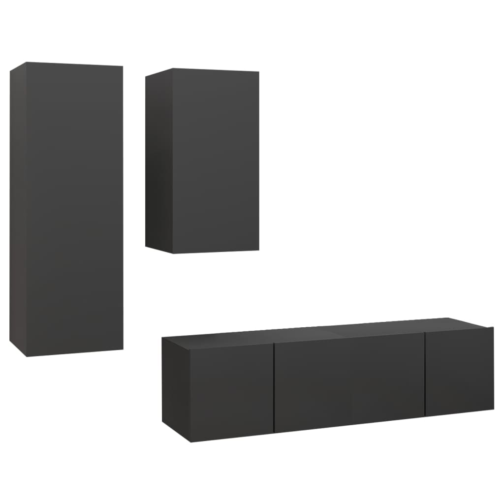vidaXL 4-tlg. TV-Schrank-Set Grau Holzwerkstoff