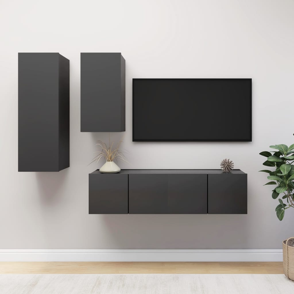 vidaXL 4-tlg. TV-Schrank-Set Grau Holzwerkstoff